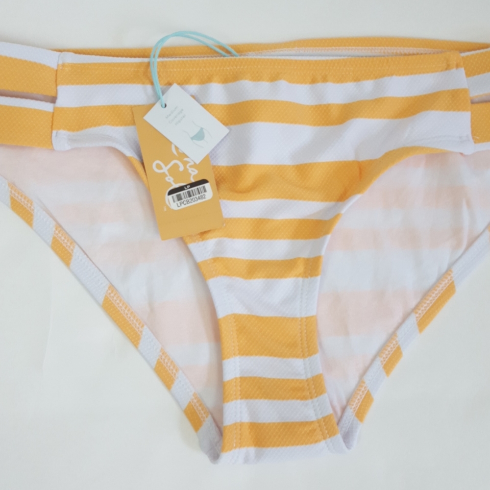 Kona Sol Yellow Striped Textured Bikini Set - Picture 11 of 15